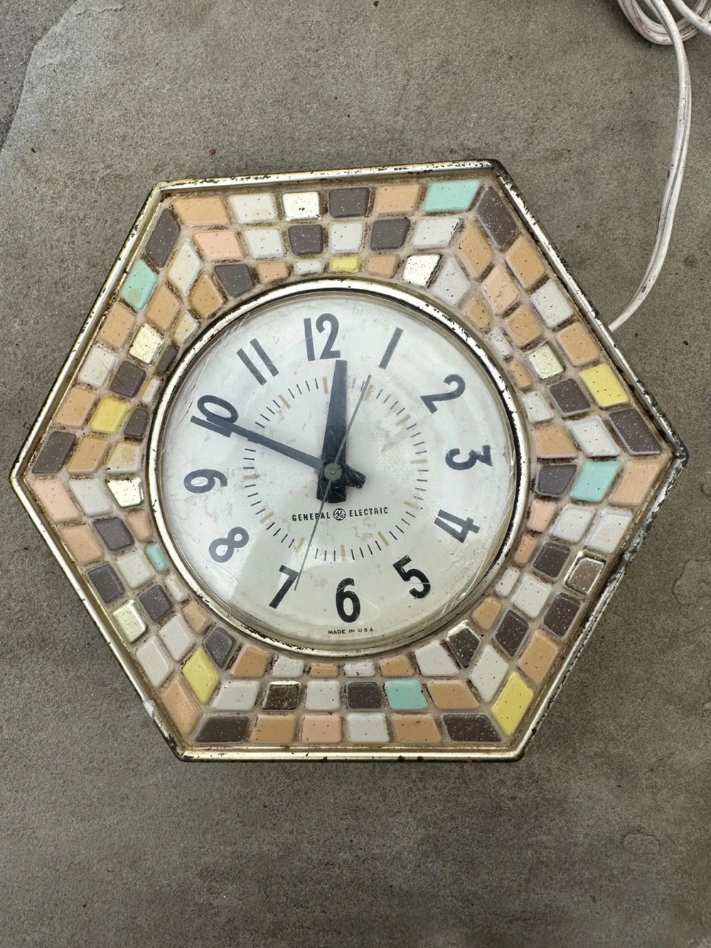 Vintage Mosaic General Electric (GE) Hexagonal wall clock